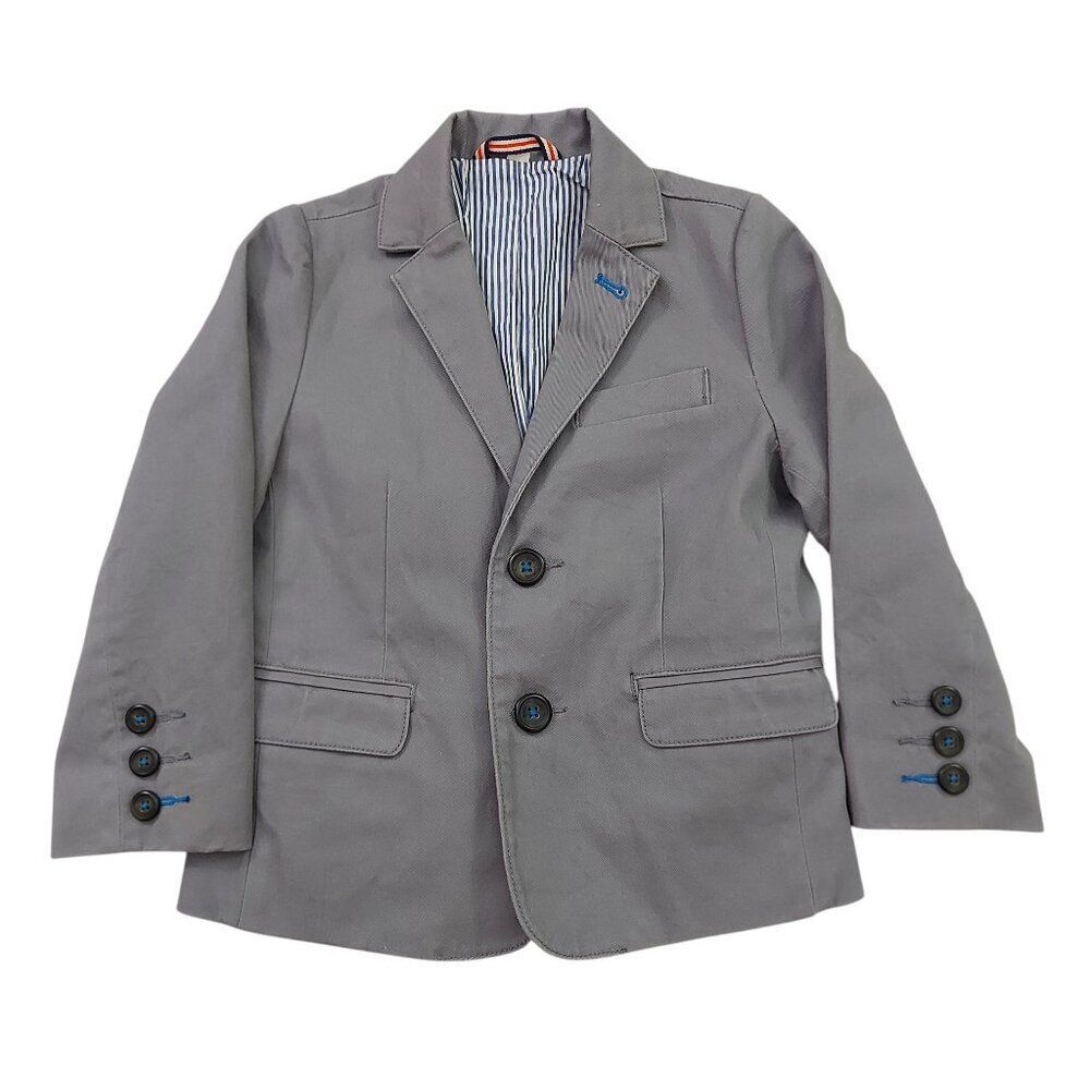 Boden Blazer Jacket Boys 3-4Y Gray Two Button Lined 100% Cotton